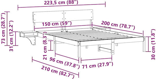 Легло Двойно Бял с Ламели за Матрак 150x200см