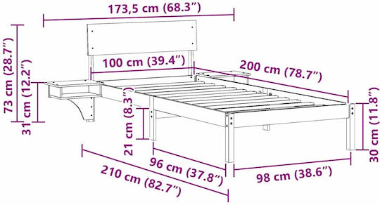Легло Единично Кафяв с Ламели за Матрак 100x200см