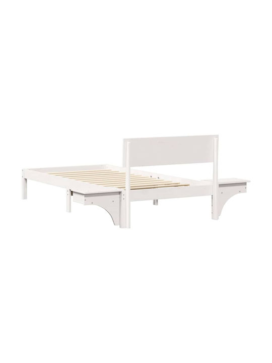 Pat Single Din Lemn Alb Cu Plăci Pentru Saltea 90x190cm