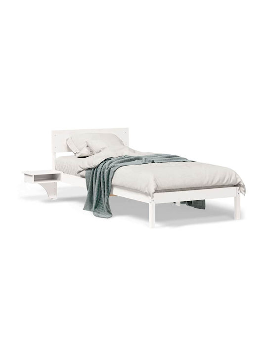 Pat Single Din Lemn Alb Cu Plăci Pentru Saltea 90x190cm