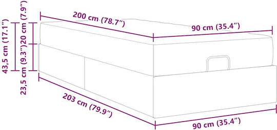 Betten Unterlage Einzel mit Stoff Dunkelgrau mit Matratze 90x200cm