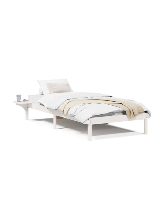 Pat Single Din Lemn Alb Cu Plăci Potrivit Pentru Saltea 80x200cm
