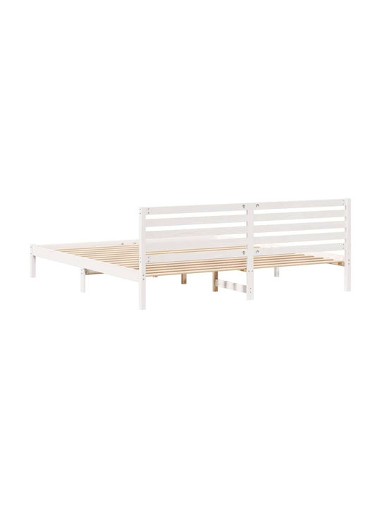 Κρεβάτι King Size από Μασίφ Ξύλο Λευκό με Τάβλες για Στρώμα 200x210cm 872321