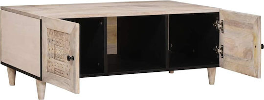 Rectangular Central Coffee Table Made of Solid Wood Beige M100xW54xH40cm