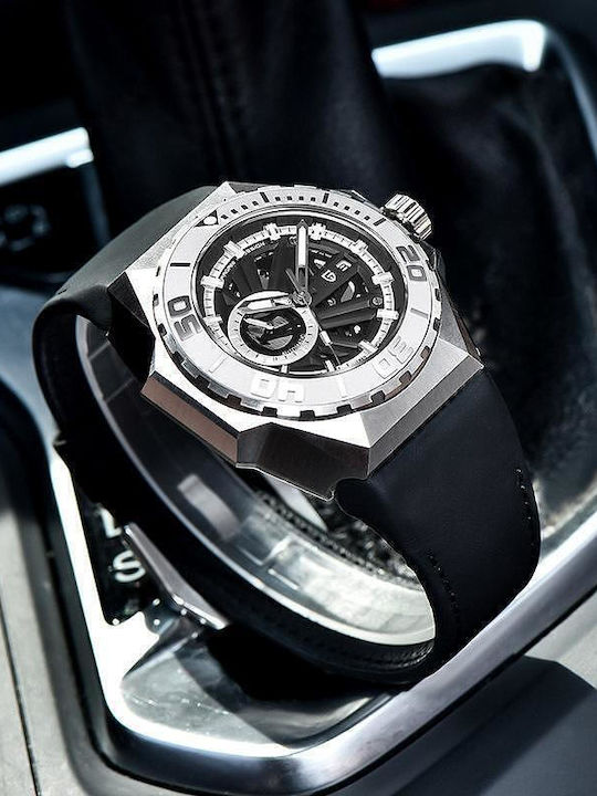 Pagani Design Men's Watch Chronograph Automatic with Black Leather Strap