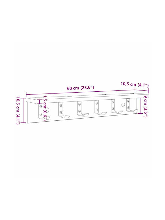 vidaXL Wall Hanger Wooden Gray 60x10.5x10.5cm