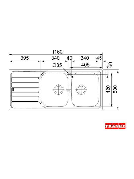 Franke Skx 621 1010298444 Drop-In Sink Inox W116xD50cm Silver