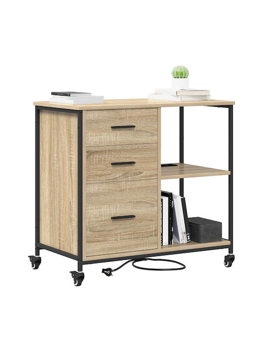 Büroaufbewahrungsschublade und -schrank aus Holz mit Rädern Sonoma Eiche 76x41x72cm