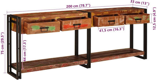 Solid Wood Console Table Colorful L200xW33xH75cm
