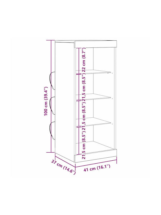 Living Room Display Cabinet Made of Particle Board with Window and Lighting Old Wood 41x37x100cm