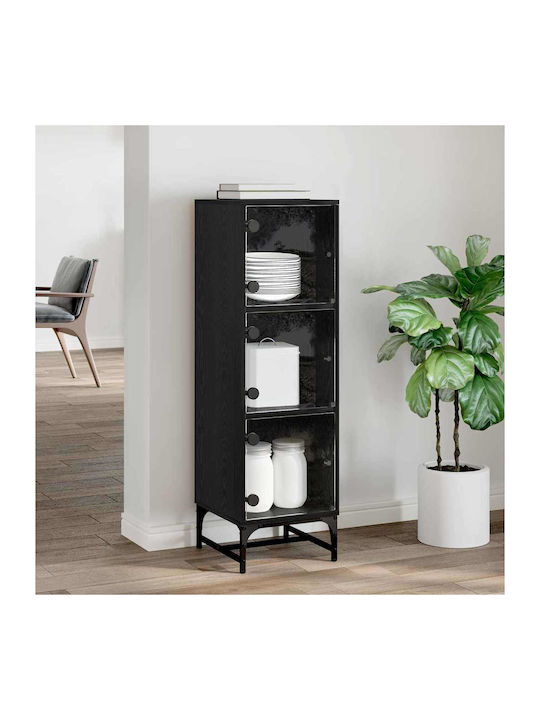 Wohnzimmer Vitrine aus Holz & Metall mit Verglasung Schwarze Eiche 35x37x117cm