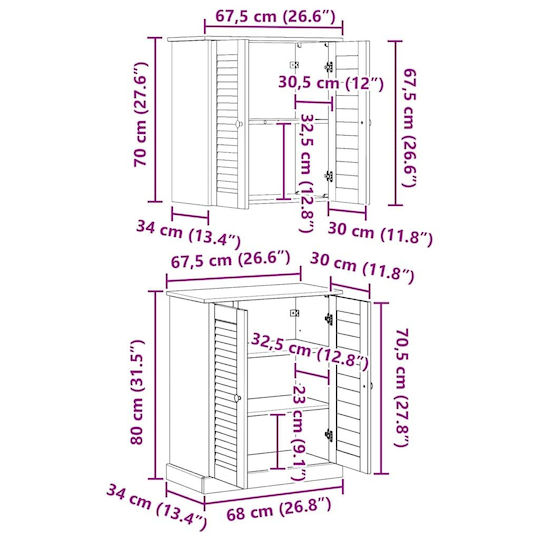 vidaXL Cabinet de baie L67.5xA34xÎ80cm Maro