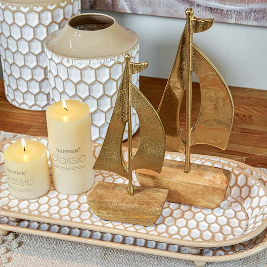 Aluminum Decorative Fylliana Boat 1827 Wooden Base Gold Color 15x5x35cm Fylliana 946-124-022