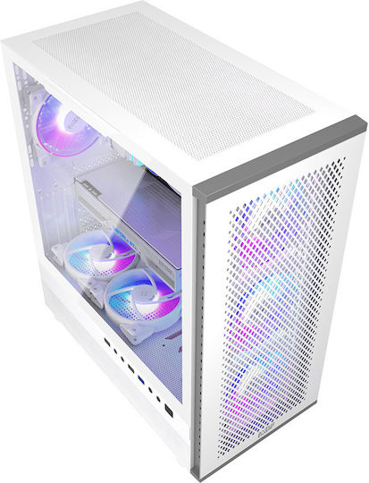 PCCOOLER ME200 Mesh Gaming Midi-Turm Computergehäuse mit Seitenfenster und ARGB-Beleuchtung Weiß