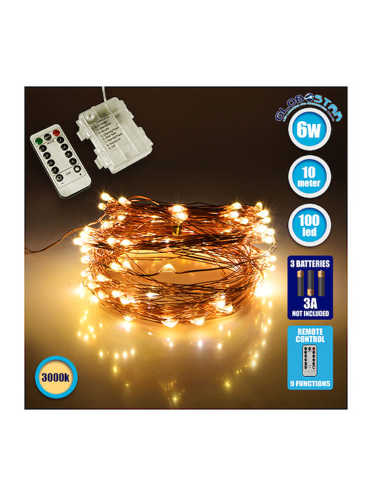 100 Lights LED 10m. Warm White Battery in String 1pcs