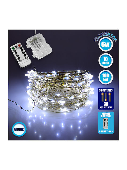 100 Lights LED 10m. Cold White Battery in String 1pcs