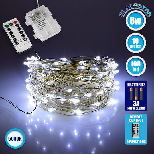 100 Lights LED 10m. Cold White Battery in String 1pcs