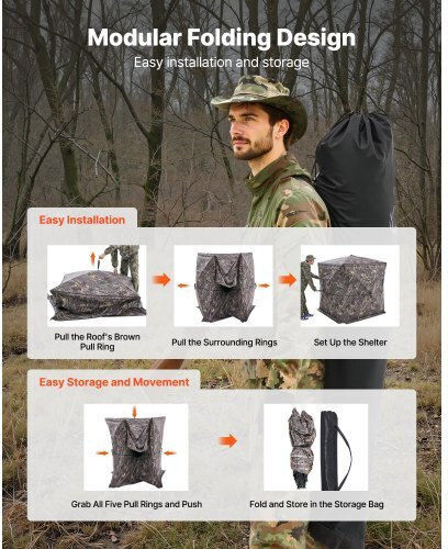 Vevor Hunting Blind See Through Σκηνή Κυνηγιού Καφέ για 5 Άτομα 178x178x205εκ.