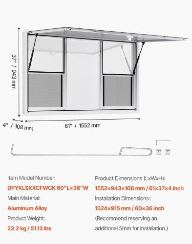 Vevor 152x92 Cm Concession Stand Serving Window Food Truck Service Awning