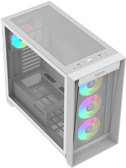 Aqirys XO-1 Gaming Midi Tower Κουτί Υπολογιστή με Πλαϊνό Παράθυρο και ARGB Φωτισμό Λευκό