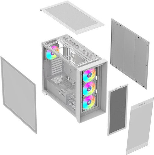 Aqirys XO-1 Gaming Midi Tower Κουτί Υπολογιστή με Πλαϊνό Παράθυρο και ARGB Φωτισμό Λευκό