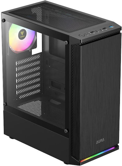 Aura GC8 Геймърско бюро Midi Tower Компютърна кутия със страничен прозорец и ARGB осветление Черен