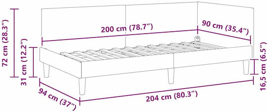 Single Upholstered Bed with Fabric Cream with Slats for Mattress 90x200cm