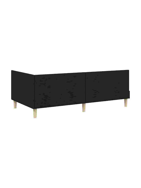 Pat Single Tapitat Cu Material Negru Cu Plăci Pentru Saltea 100x200cm