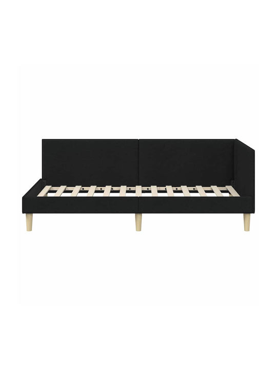 Pat Single Tapitat Cu Material Negru Cu Plăci Pentru Saltea 100x200cm
