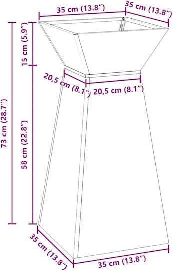 vidaXL Ghiveci De Flori Metalic Gri 35x35x73cm