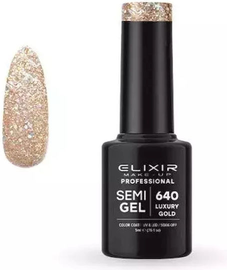 Elixir Semi Gel Semipermanent Lac de Unghii 640 Aur de lux 5ml 1buc