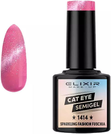 Elixir Semi Halb-permanenter Nagellack Fuschia #1414 mit Glitter Katzenauge 8ml 1Stück