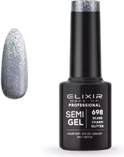 Elixir Semi Gel Хибриден Лак за Нокти 698 Silver Charm с Glitter 5мл 1бр