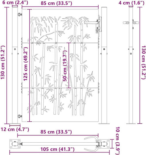 vidaXL Poartă de Gard din Bambus în Culoarea Negru 1.25x1.05m