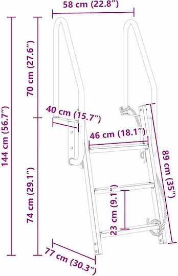 vidaXL 3 Steps Boat Ladder