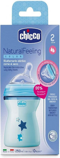 Chicco Plastic Baby Bottle Natural Feeling Anti-Colic with Silicone Teat for 2+ Months Blue 250ml