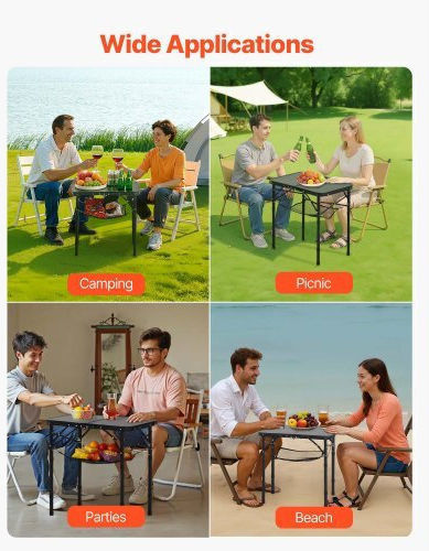 Vevor Τραπέζι Αλουμινίου για Camping Πτυσσόμενο Μαύρο