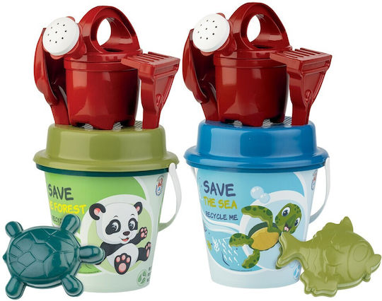Androni Giocattoli Beach Bucket Set with Accessories made of Plastic Blue 15cm Turtle Blue