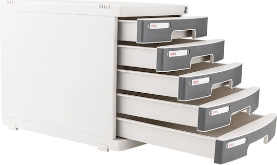 Deli Plastic Desktop Drawer 5 Number of Spit With Lock 30.2x32.5x39.5cm Gray 231.