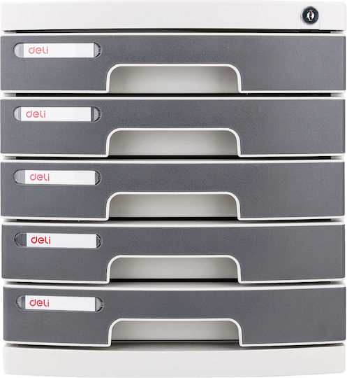Deli Plastic Desktop Drawer 5 Number of Spit With Lock 30.2x32.5x39.5cm Gray 231.