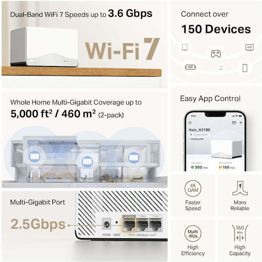 Mercusys Halo H27BE BE3600 WiFi Mesh Network Access Point Wi‑Fi 4 Dual Band (2.4 & 5GHz) in Double Kit