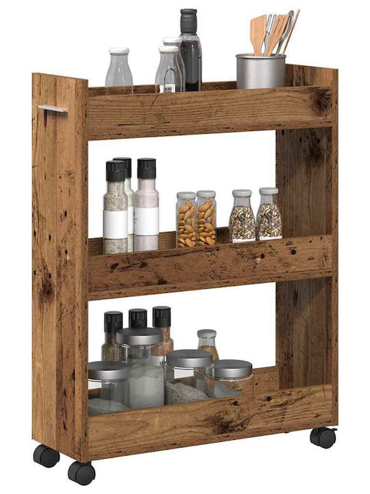 vidaXL Wooden Kitchen Trolley 3 Tiers Brown 60x22x79cm