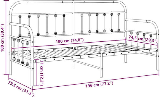 Kinderbett - Sofa Einzeln Ατσάλι für Matratze 75x190cm
