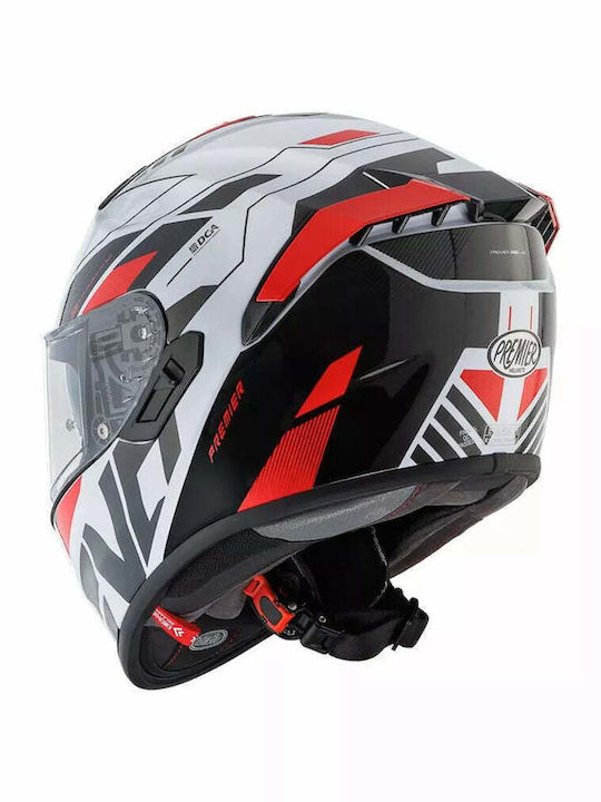 Premier Evoluzione PR8 Red / White / Black Motorcycle Helmet Full Face ECE 22.06 1470gr with Sunvisor