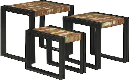 Rectangular Zigon Set Made of Solid Wood Multicolour 3 Pieces M50xL40xH45cm