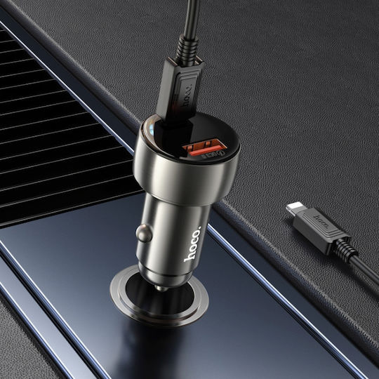Hoco Зарядно за кола 48W 3Спецификация Бързо Зареждане с Портове: 1xUSB 1xType-C заедно с Кабел Lightning Сив Цвят