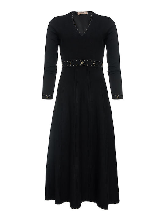 Midi Damenkleid Langärmelig Schwarz