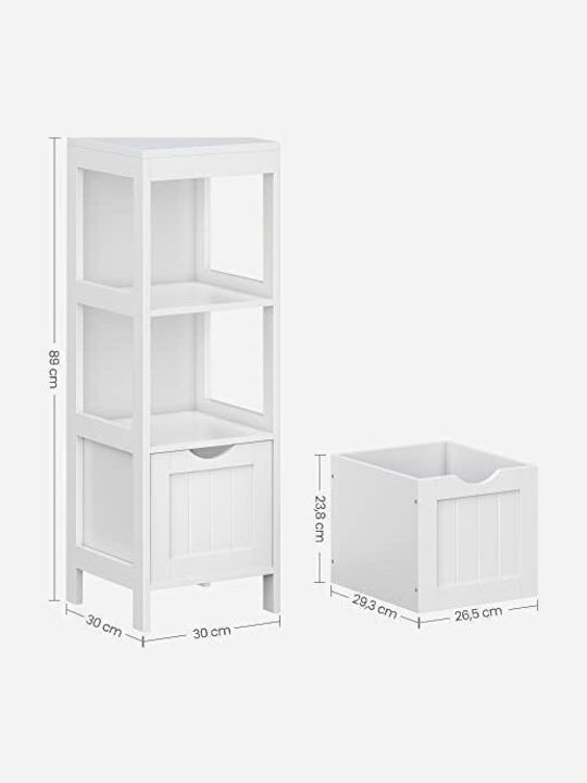 Songmics Подов Рафт за баня Дървен с 3 рафта 30x30x89см Бял