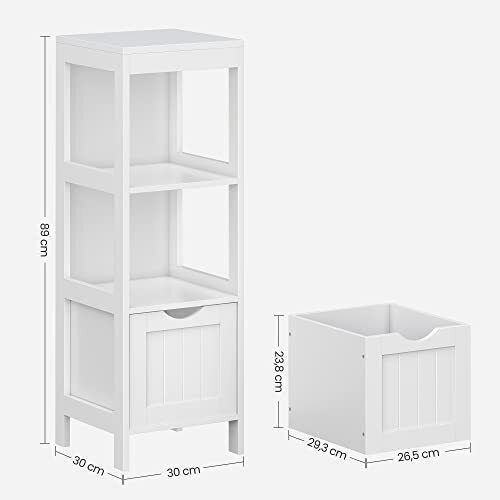 Songmics Подов Рафт за баня Дървен с 3 рафта 30x30x89см Бял