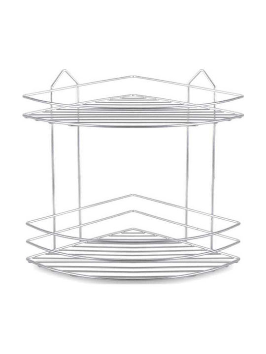 Viosarp Corner Wall Mounted Bathroom Shelf Metallic with 2 Shelves 30x24x34cm Silver